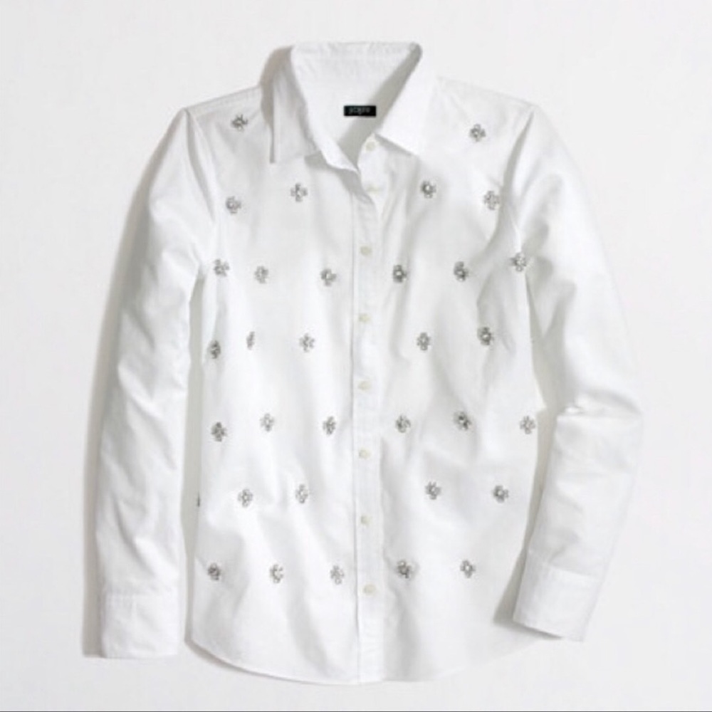 J. CREW White Button Down with Jewels